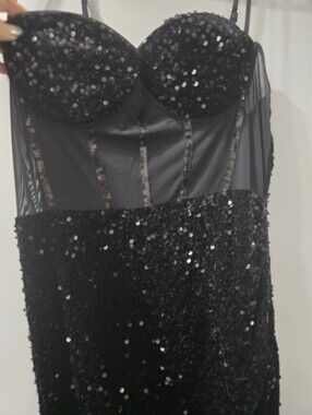 Black Sequin Bustier Evening Dress